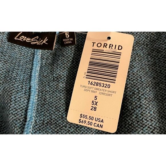 Lovesick Plus 5 Teal Blue Lightning Bolt Graphic Drawstring Waist Sweater Shorts - Picture 4 of 4